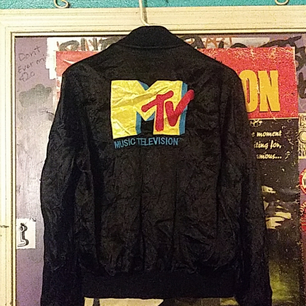 Old school MTV embroidered satin bomber jacket